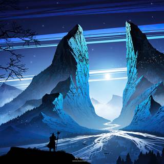 Blue mountain night laptop wallpaper