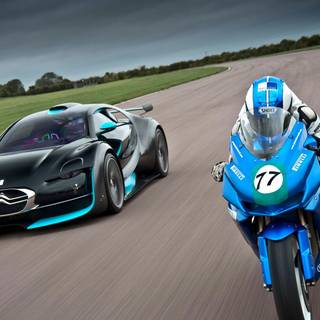 Bikes and cars together wallpaper