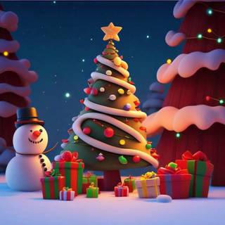 Xmas tree cartoon wallpaper