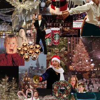 Preppy collage Christmas wallpaper