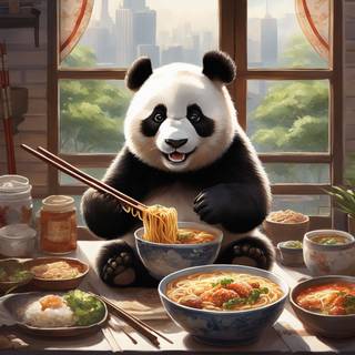 Bear eating ramen wallpaper
