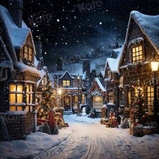 Snowy Christmas village wallpaper