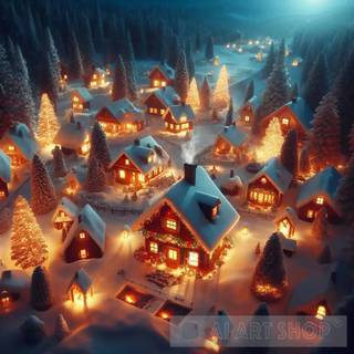 Snowy Christmas village wallpaper