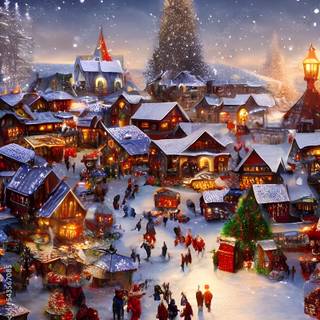 Snowy Christmas village wallpaper
