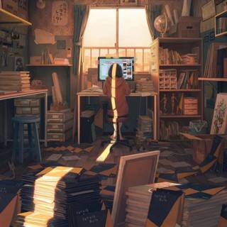 Study room anime wallpaper