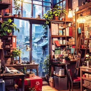 Study room anime wallpaper