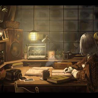 Study room anime wallpaper