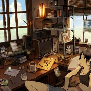Study room anime wallpaper