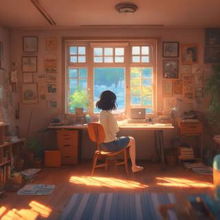 Study room anime wallpaper