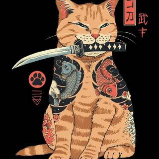 Cat samurai phone wallpaper