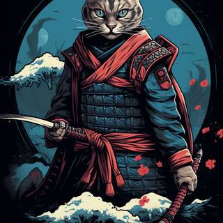 Cat samurai phone wallpaper
