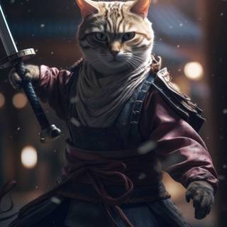 Cat samurai phone wallpaper
