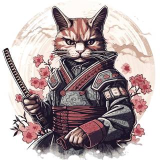 Cat samurai phone wallpaper