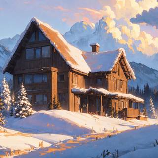 Wooden cabin winter wallpaper
