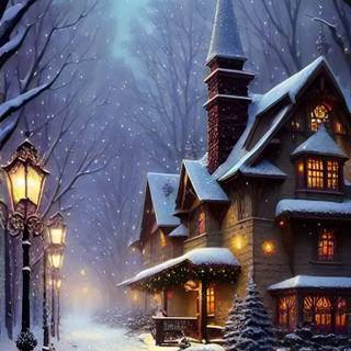 Snowy Christmas night wallpaper