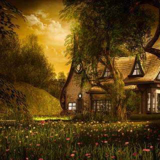 House in the woods wallpaper
