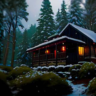 House in the woods wallpaper