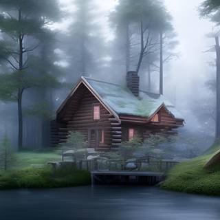 House in the woods wallpaper