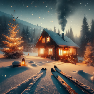 Winter cabin at night wallpaper