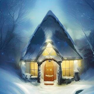 Winter cabin at night wallpaper