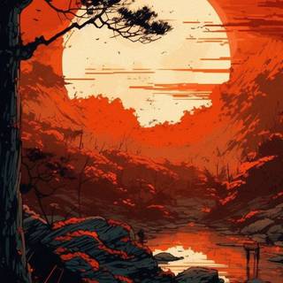 Anime sunset iPhone wallpaper