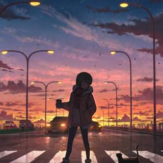 Anime sunset iPhone wallpaper