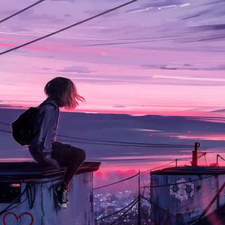 Anime sunset iPhone wallpaper