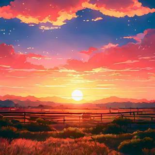 Anime sunset iPhone wallpaper