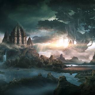 Dark temple wallpaper