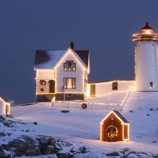 Christmas winter lighthouse wallpaper
