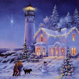 Christmas winter lighthouse wallpaper