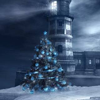 Christmas winter lighthouse wallpaper