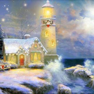 Christmas winter lighthouse wallpaper