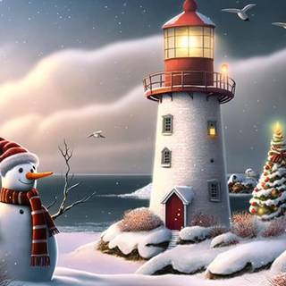 Christmas winter lighthouse wallpaper