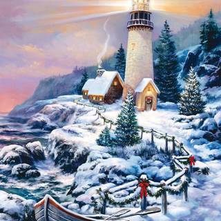 Christmas winter lighthouse wallpaper