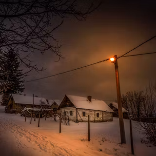 Winter buildings night wallpaper