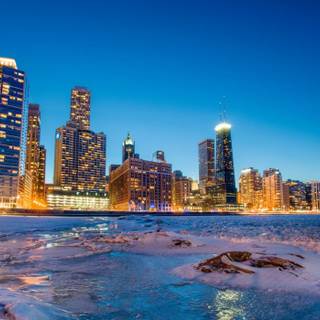 Winter buildings night wallpaper