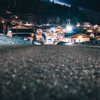 Winter buildings night wallpaper