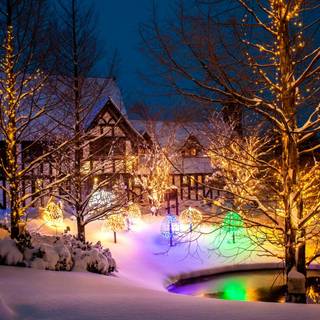 Winter village lights 4k wallpaper