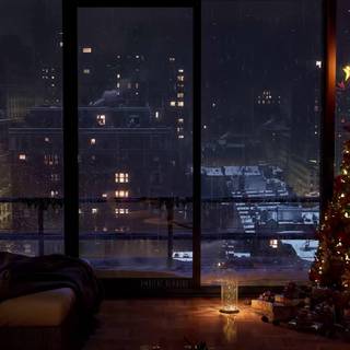 Winter village lights 4k wallpaper