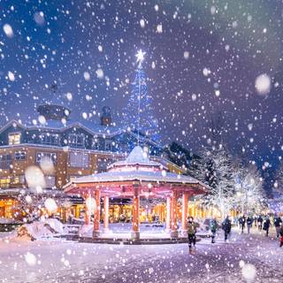 Winter village lights 4k wallpaper