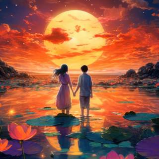 Watching sunset wallpaper