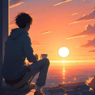 Watching sunset wallpaper