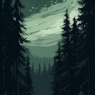 Spruce forest phone wallpaper