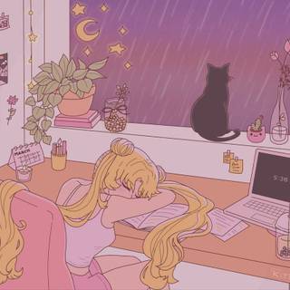 Computer pink anime wallpaper