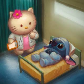 Stitch and Hello Kitty wallpaper