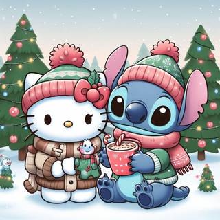 Stitch and Hello Kitty wallpaper