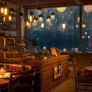 Cozy coffee shop wallpaper