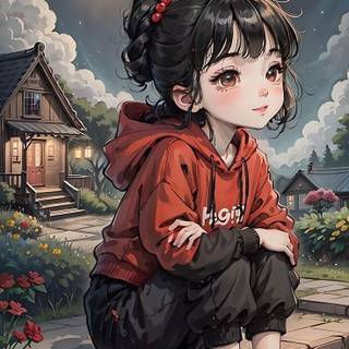 Beautiful cartoon girl phone wallpaper