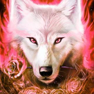 Wolf with rose wallpaper